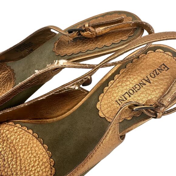 Enzo Angiolini Olive Green & Gold Eatashiro Slingback Heels Size 7.5 - Picture 6 of 11